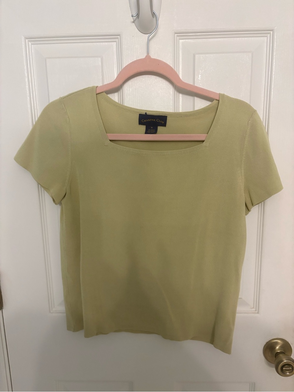 Charter Club Light Green Short Sleeve Square Neck Top